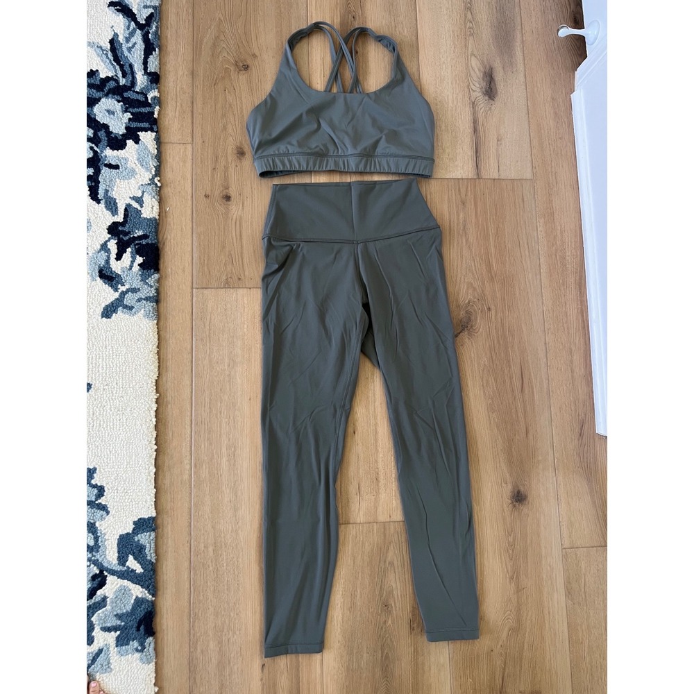 CRZ Yoga 2-Piece Olive Green Activewear Set- Bra (L) & High-Waisted Leggings (M)